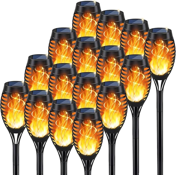 KYEKIO Solar Lights for Outside, 16Pack Solar Flame Torch Light, Garden Light Outdoor Waterproof, Halloween Lights Outdoor for Yard Decor, Halloween Outdoor Decorations Lawn Pathway