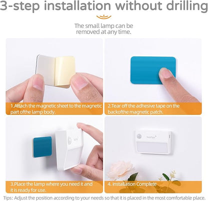3 Pack Motion Sensor Night Light, Rechargeable Stair Lights Indoor, Warm White Motion Sensor Light Indoor, Battery Operated Night Light for Hallway, Stairway, Bathroom, Bedroom, Kitchen