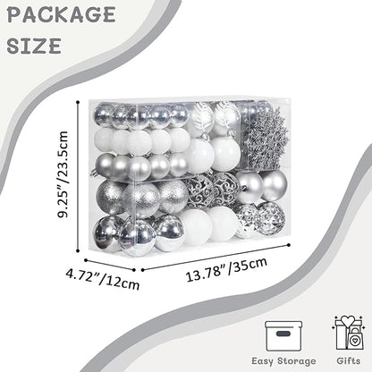 SY CRAFT 86 Pieces of Assorted Shatterproof Christmas Ball Snowflake Ornaments Seasonal Decorative Hanging Ornament Set with Hand-held Gift Package for Xmas Tree Decorations (86PCS, Silver)
