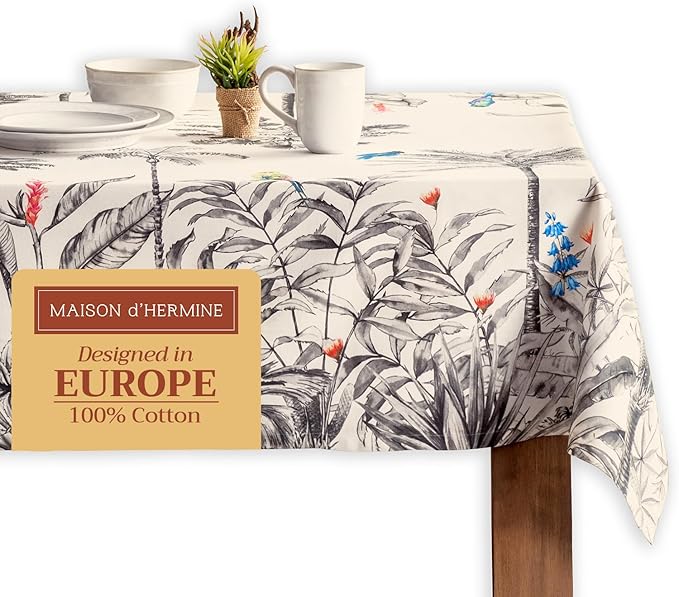 Maison d' Hermine Table Cloth Square Table 100% Cotton 54 x 54 Inches Fall Tablecloth Reusable Everyday Use for Thanksgiving Christmas Decorations Dining Farmhouse Party (Amazonia)
