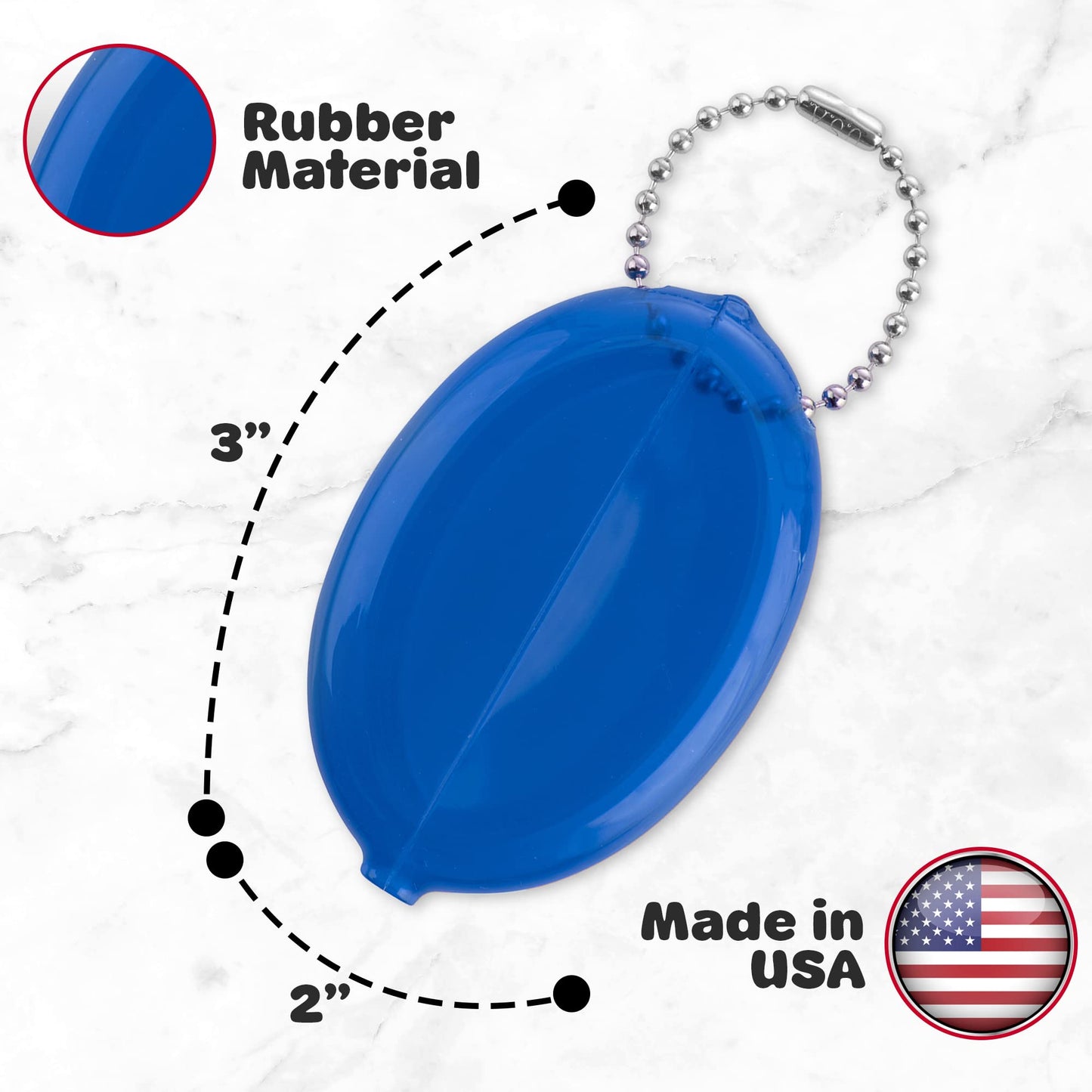 Oval Rubber Coin Purse Change Holder Made in U.S.A. For Men/Woman With Chain Pouch Made By Nabob Leather (Blue 3 Pack)
