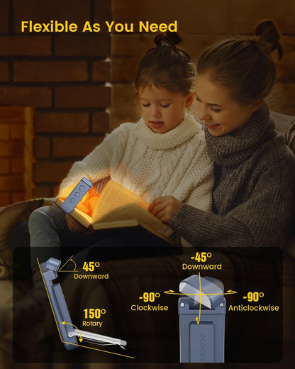 Glocusent USB Rechargeable Book Light, Portable Clip-on LED Reading Light, Reading Lights for Books in Bed with 3 Amber Colors & 5 Brightness Dimmable, Compact & Long Lasting, Book Lovers Gifts