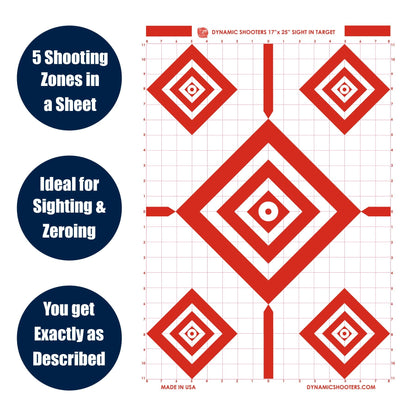 Dynamic Shooters Made in USA Sight in Paper Shooting Range Targets- (17x25 Inch 50 Sheets) for Firearms, Guns, Rifle, Pistol, BB Guns, Airsoft, Pellet Gun, Air Rifle