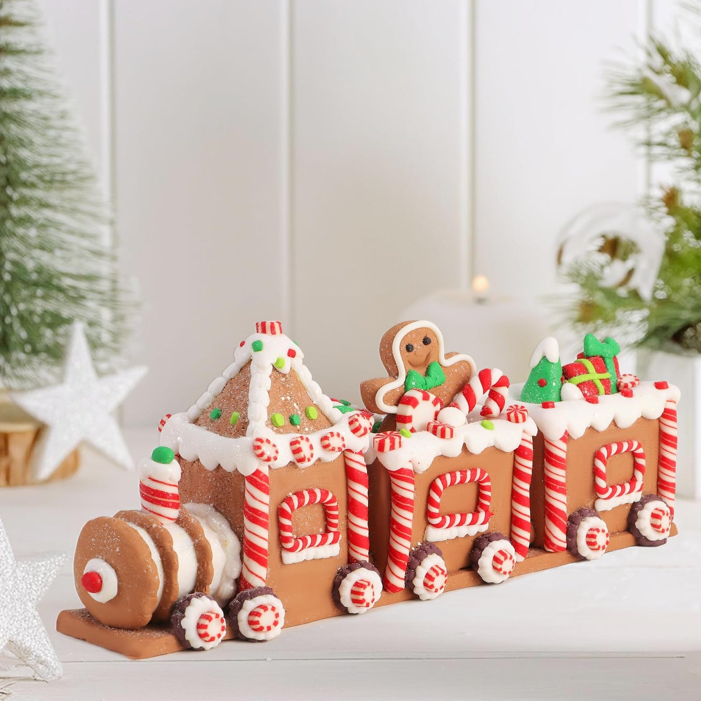 SunArtHome Christmas Gingerbread Decorations - 10" Gingerbread Decor Train Figurines Xmas Decor Gift - Christmas Party Home Decor Holiday Home Decor for Table, Mantel, Shelves
