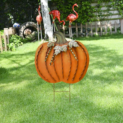 Metal Pumpkin Stakes Yard Signs Fall Decor Decorative Garden Stake Lawn Pumpkins Ornaments Outdoor Autumn Decoration for Harvest Halloween Thanksgiving (17.5" H+26" H Orange)