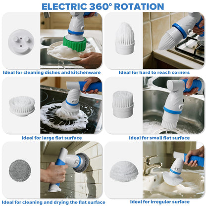 Electric Spin Handle for Scrub Daddy/Mommy Sponges with 6 Replacement Brush Heads, Power Scrubber Electric Cleaning Wand Brush for Sink/Window/Tub/Tile/Floor,Waterproof, Cordless and Rechargeable