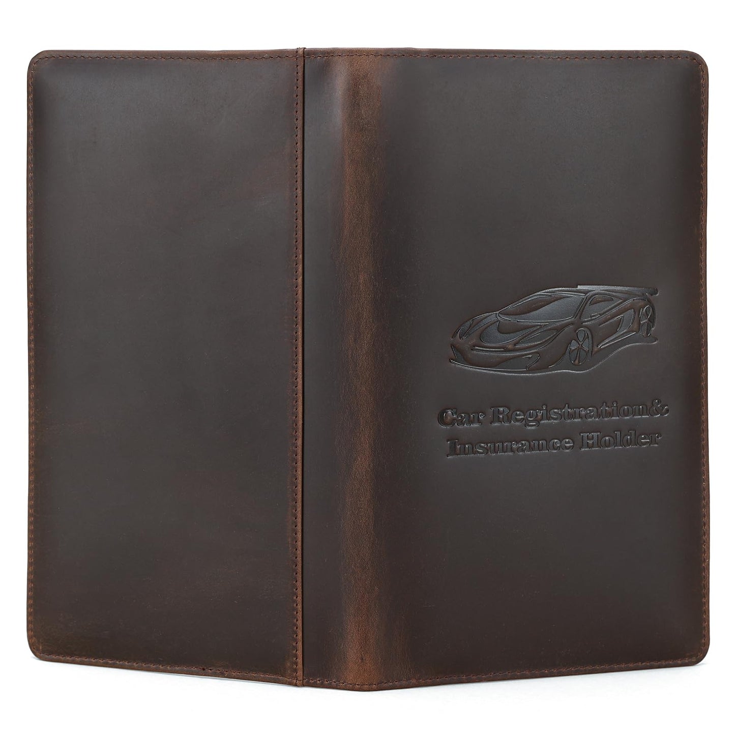 Polare Vintage Full Grain Leather Car Registration and Insurance Card Holder, Vehicle Glove Box Organizer Car Essentials RFID Wallet Case for Driver License, Cards & Documents