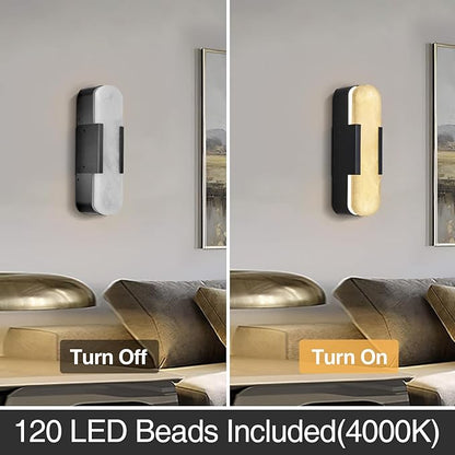 13.8 inch Black Alabaster Wall Sconces Set of 2, Natural Marble Wall Lighting, Bedside Wall Lamp, Indoor Vanity Light Fixtures for Hallway, Bathroom Living Room (Including LED)