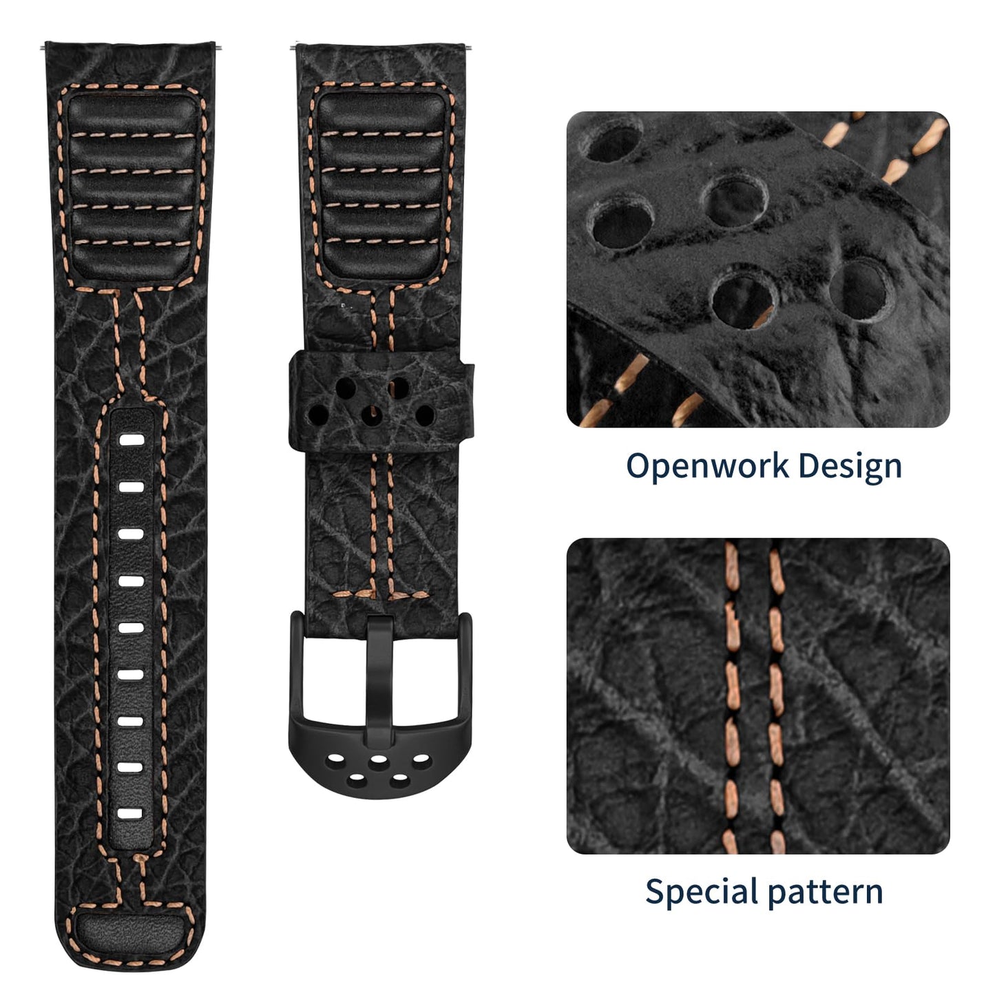 Wristitani Leather Watch Band for Men, 20mm 22mm Top Genuine Leather Watch Strap - Quick Release Watch Band Vintage Wristband Suitable for Classic Quartz Mechanical Smartwatches