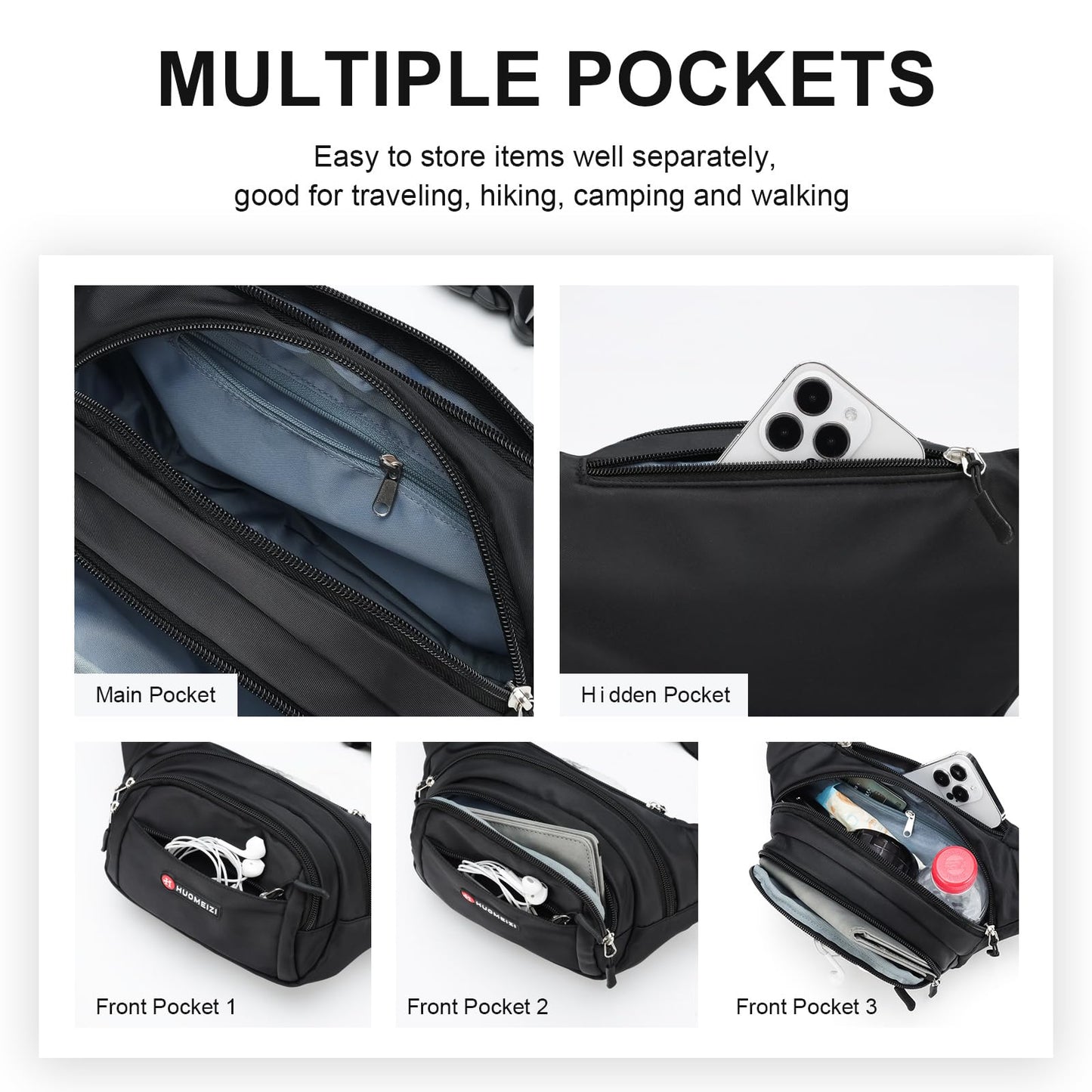 HuoMeizi Fanny Pack Men Women Plus Size with Extender Strap 70",Extra Large Crossbody Waist Bag with Adjustable Belt, Fashion Hip Bum Bag for Outdoors Workout Traveling Casual Hiking Walking Cycling