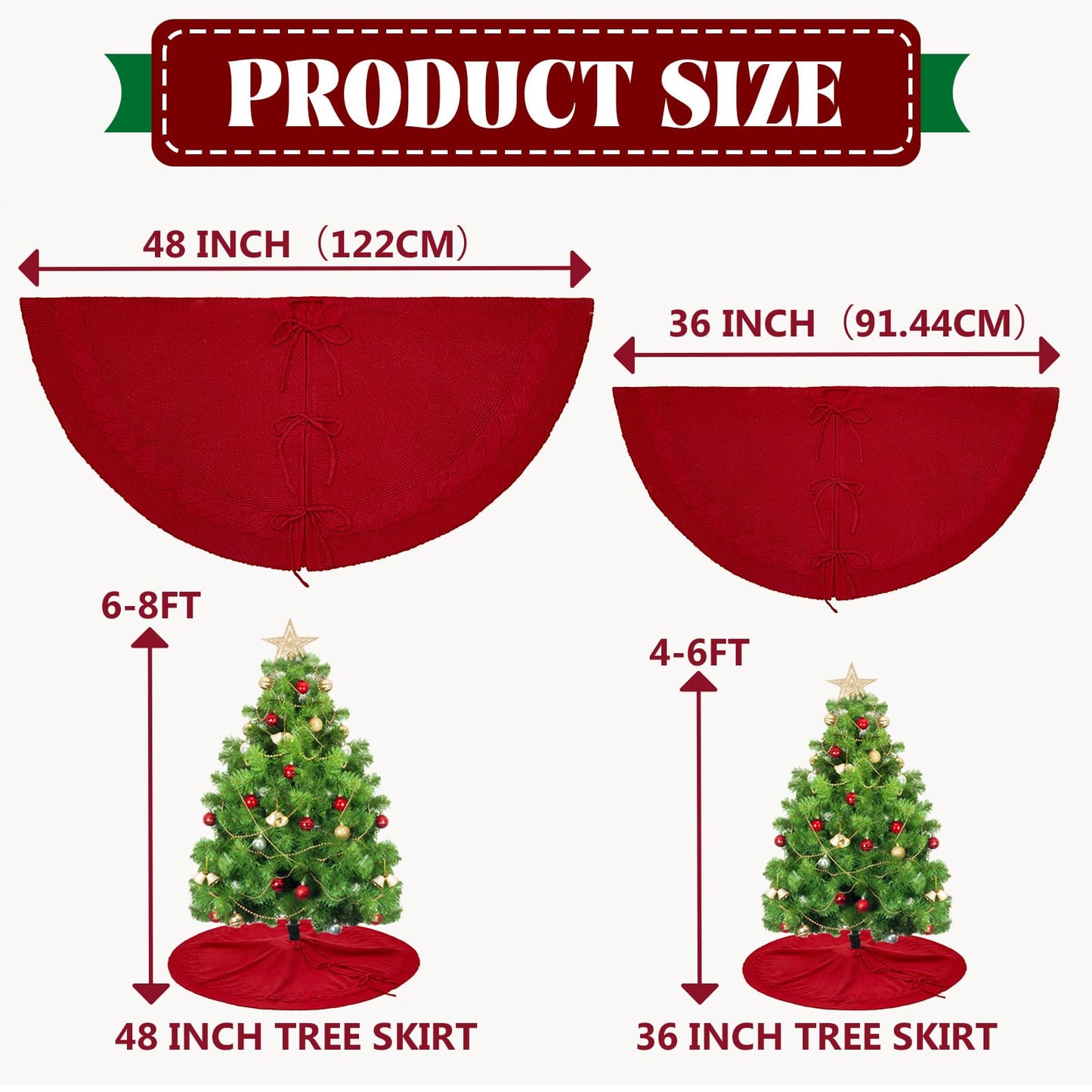 36 Inch Red Knitted Christmas Tree Skirt: Small Thick Cable Knit Round Cream Tree Skirt for 4-6FT Tree Rustic Neutral Farmhouse Neutral Christmas Tree Decorations Tree Base Cover