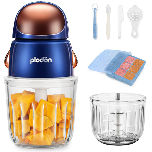 Baby Food Maker Mini Cute and Small Food Processor Puree Blender Grinder Chopper 1.2 Cup Glass Bowl with 6 Blade Electric (Spaceman-White(One Bowl))