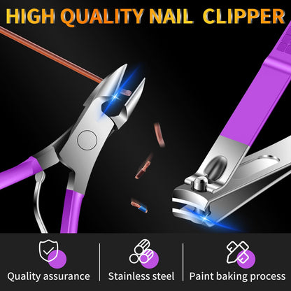 Manicure Set 16Pcs Professional Stainless Steel Pedicure Kit Mens Grooming Kit Fingernail & Toenail Clippers Set Manicure Kit with Luxurious Travel Bag, Sharp Nail Scissors and Clipper (Purple)