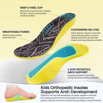 Boys Girls Kids Walking Shoes Arch Support: Orthopedic High Arch Orthotic Plantar Fasciitis Running Gym Sneakers, Supportive Athletic Lightweight Neuropathy Pain Relief Walking Shoes Black Big Kid 5