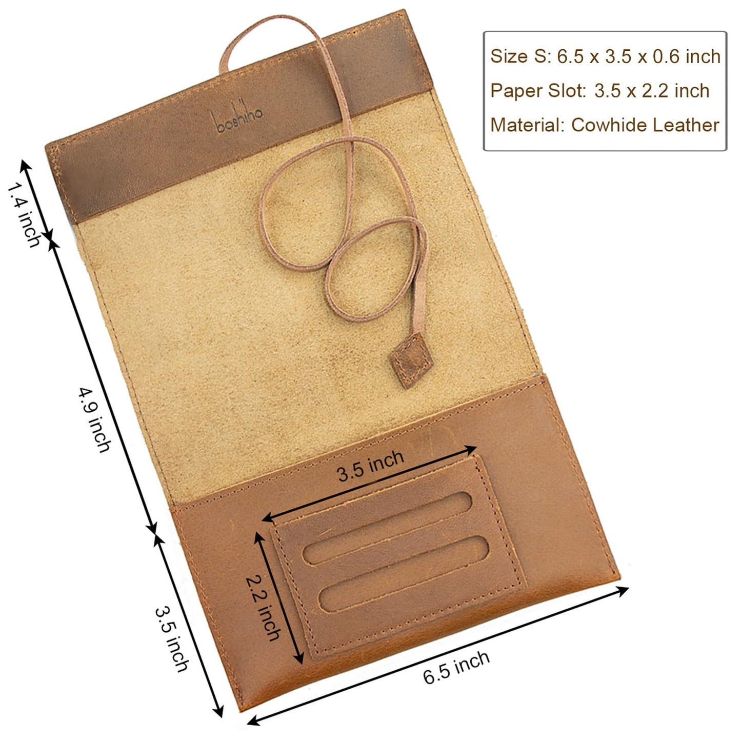 Boshiho Genuine Leather Roll Up Tobacco Pouch with Rolling Tip Paper Holder Slot (Brown (M))