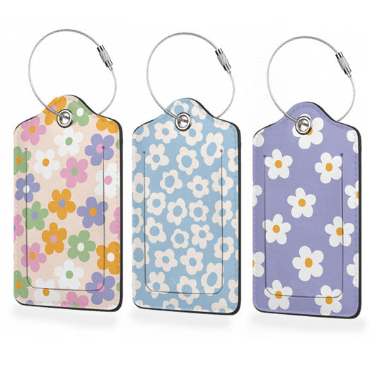 ZIHONSE 3 Pack Luggage Tags,Leather Suitcase Tags with Privacy Cover Name Address Labels& Durable Steel Loop for Men/Women Travel Bag Suitcases(Vintage Groovy Flowers), ZHN-XLP-1597