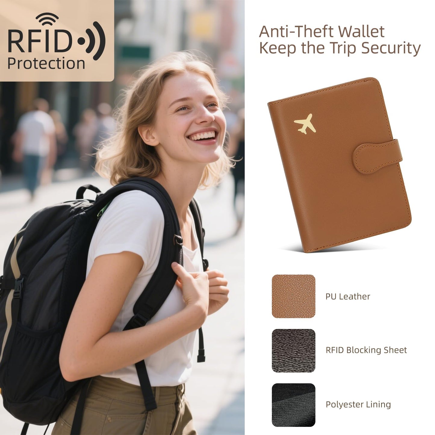ZOPPEN Rfid Passport Holder for Travel, Passport Cover Wallet Case Travel Essentials Document Organizer, Card Holder Travel Wallet Womens Men, Brown