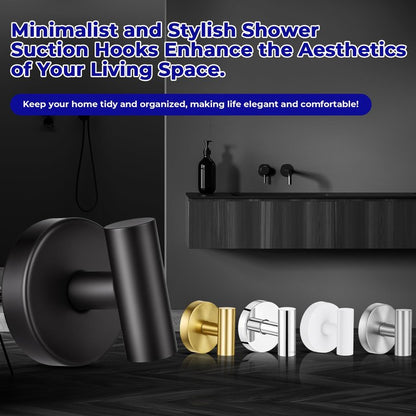 Suction Cup Hooks for Shower Heavy Duty, Shower Hooks No Drill, Shower Hooks for Inside Shower Stainless Steel, Suction Hooks for Window, Glass, Tile, Wall, Loofah, Bath Robe, Wreath, Black 2 Pack