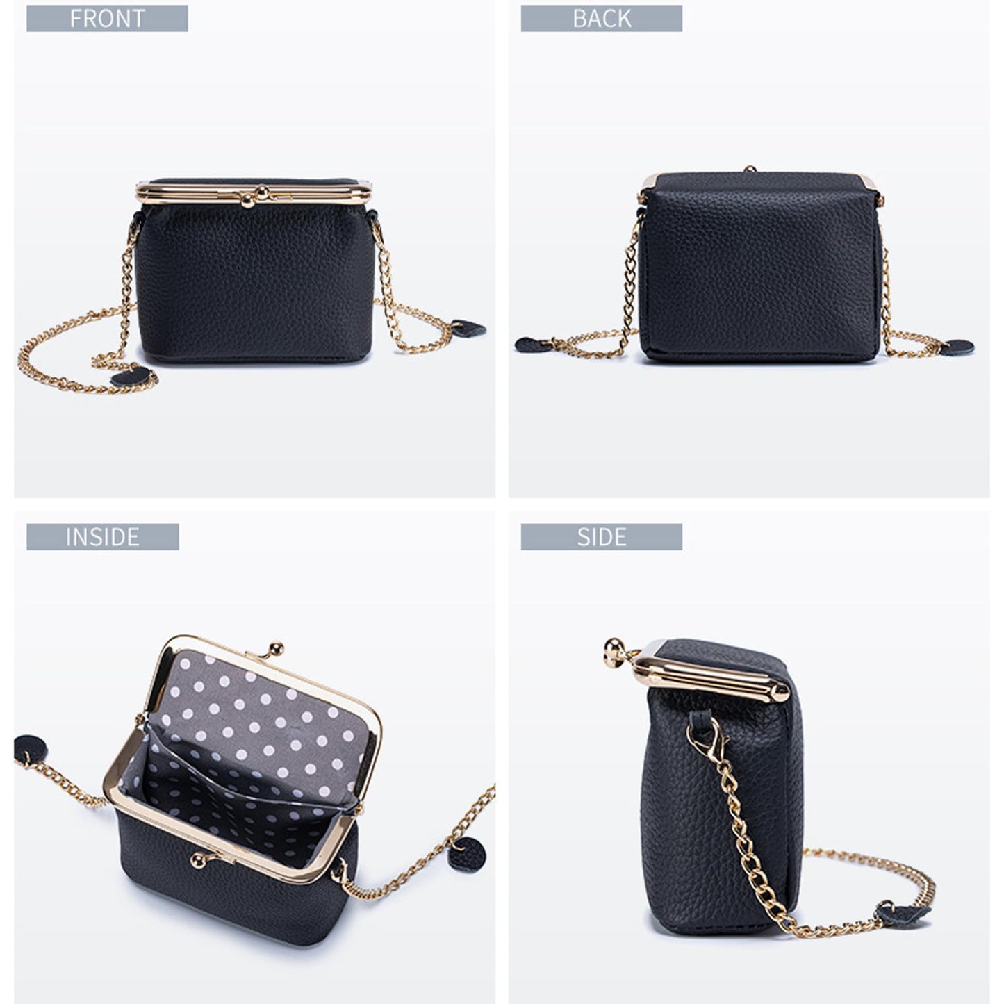 Fashion Crossbody Coin Purse for Women Small Credit Card Holder Wallet with Chain Leather Compact Wallet for Cash, Keys, Lipstick (Black)