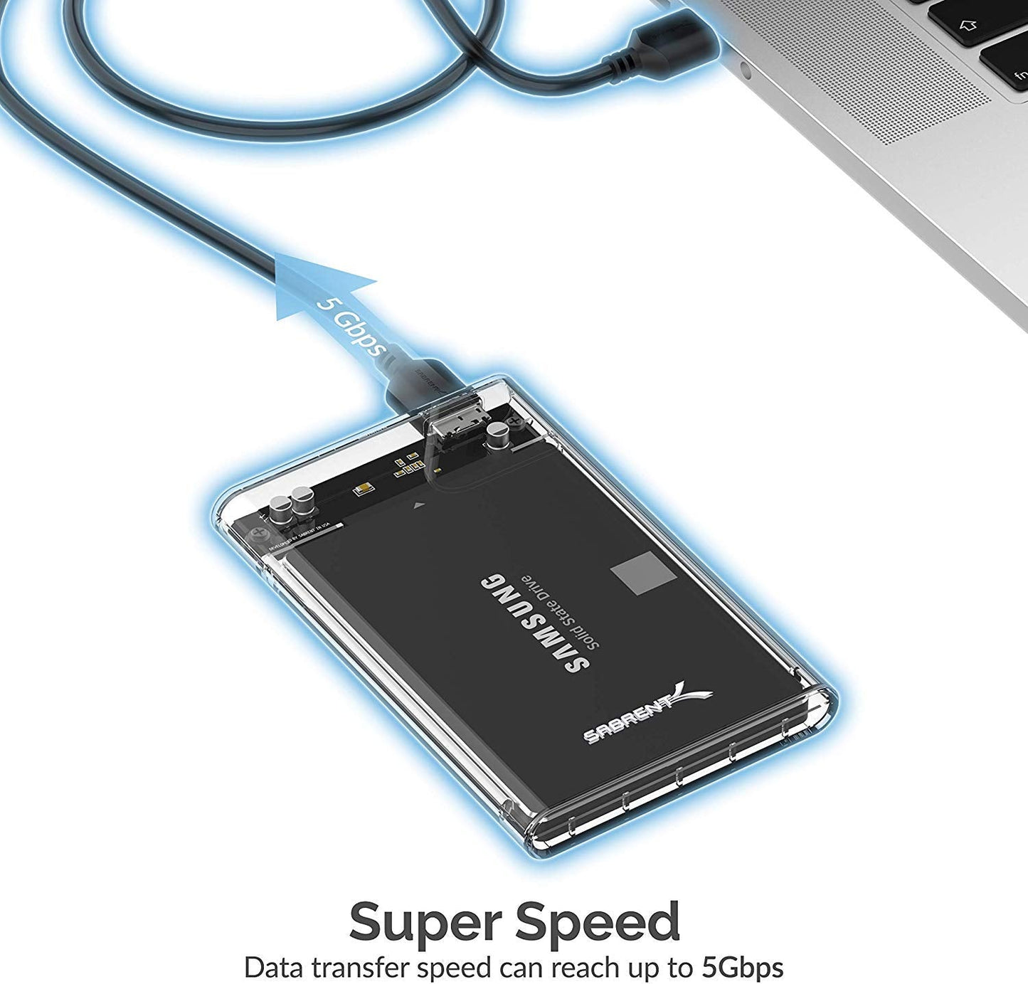 SABRENT 2.5 Inch SATA to USB 3.0 Tool Free Clear External Hard Drive Enclosure [Optimized for SSD, Supports UASP SATA III] (EC-OCUB)