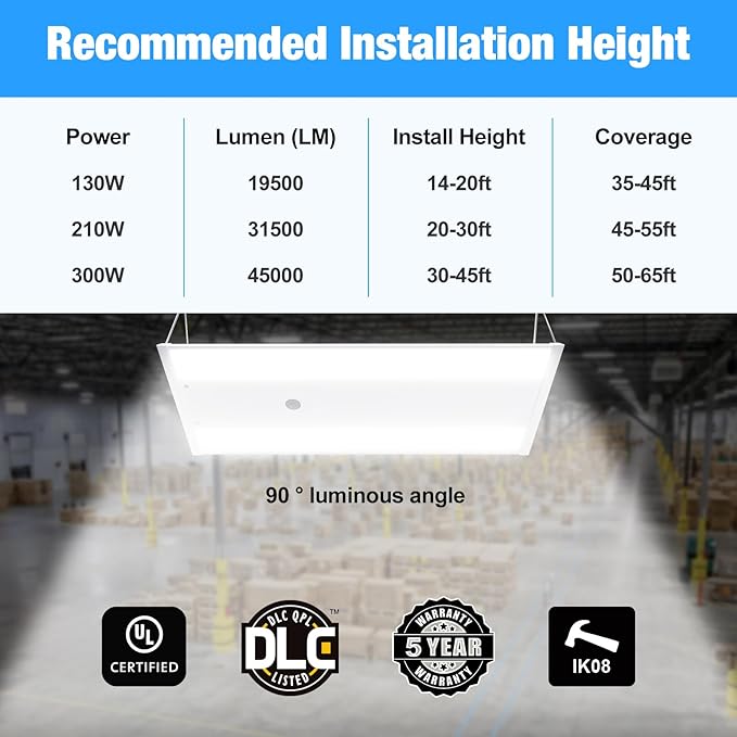 LED Linear High Bay Light 4-Pack, 130W 19500LM 0-10V Dimmable 5000K Daylight, Adjustable High Bay LED Shop Lights Lighting Fixtures for Garage Warehouse Workshop, UL