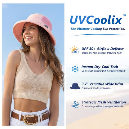 TOP-EX UVCoolix™ Cooling Sun Hat for Women with Ponytail Hole Wide Brim SPF 50 UV Protection Packable Bucket Hat for Travel Beach Gardening Hiking Fishing Camping with Chin Strap Beige L/XL