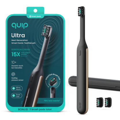 Quip Ultra Next Generation Smart Toothbrush - Timed Electric Toothbrush with Case - Replaceable Brush Head, Soft Bristles, Silicone Handle, 30-Day Battery Life - Travel Toothbrush - Dusk