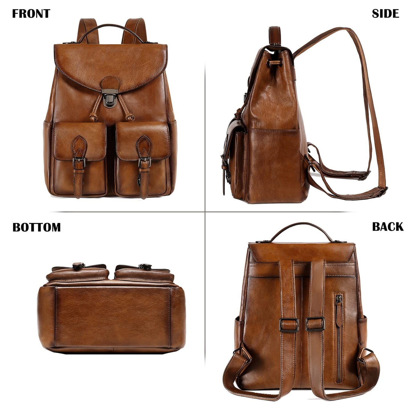COOLCY Women Vintage Genuine Leather Backpack Purse Fashion Rucksack Practical and Stylish Retro Daypack Bag (Brown)