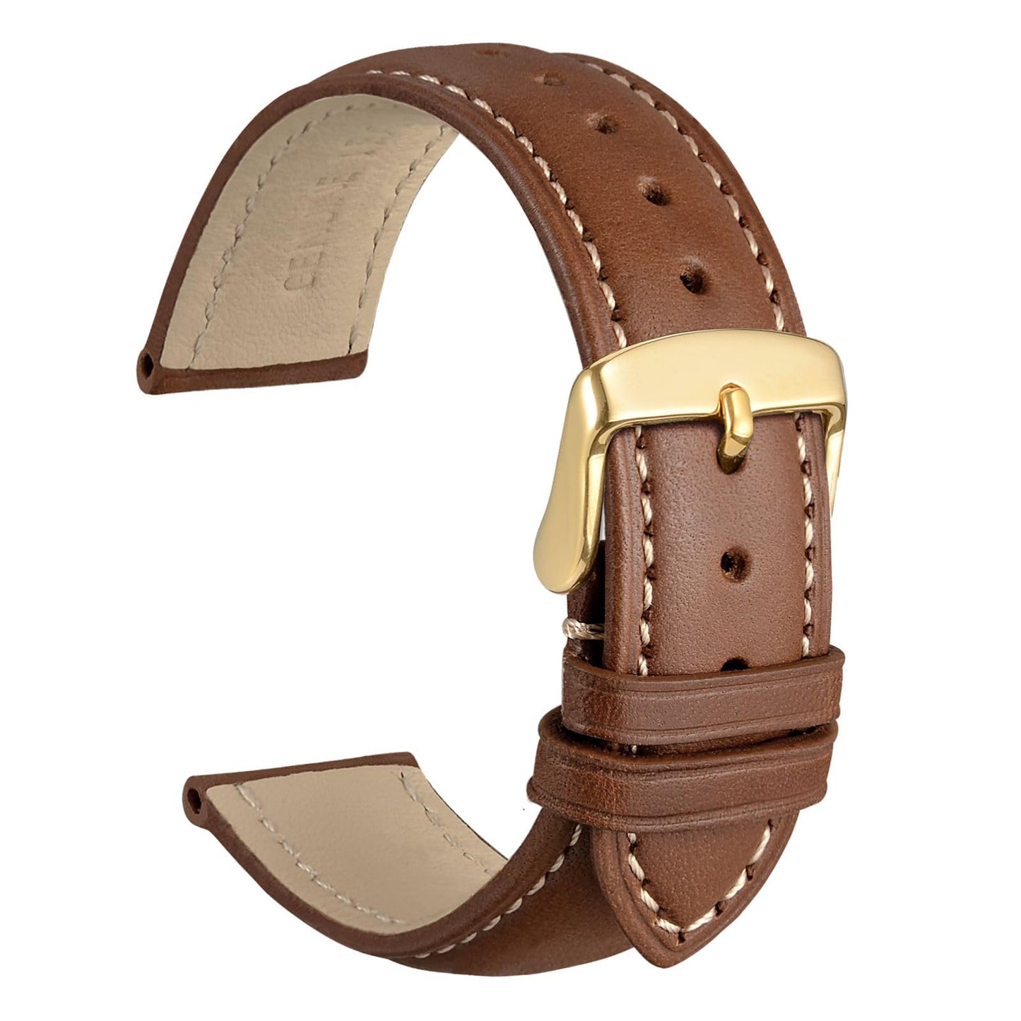 WOCCI 16mm Vintage Leather Watch Band for Men and Women, Gold Buckle (Cinnamon Brown)