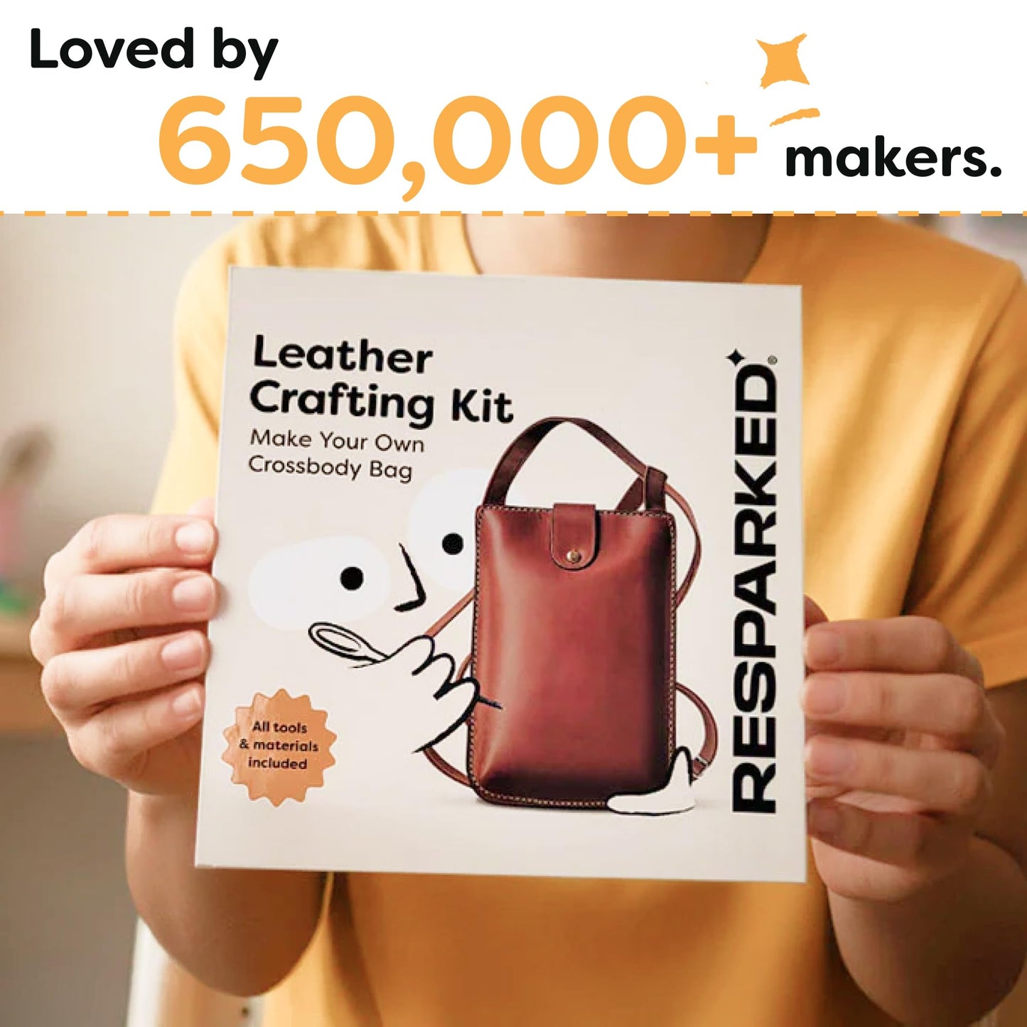 Resparked Leather Small Tote Bag – Women’s Handbags, Shoulder Bag, Crossbody Purse, Black & Brown Tote Purse for Work, Travel, DIY Leather Crafting Kit Gift Bag