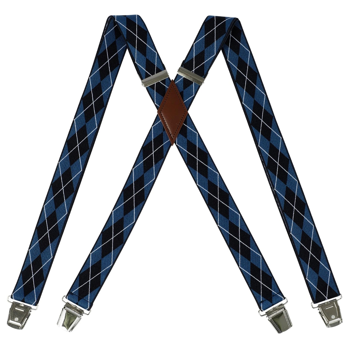 LEHOMU X-Back Suspenders for Men 1.4 Inches Wide Straight Strong Clips Suspender – Adjustable Fit Elastic Braces for Work,Perfect For Both Casual&Formal Jeans, and More,Blue Stripe