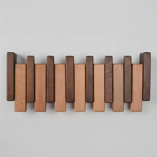TEXAS BEST GIFT Piano Key Coat Rack – 6-Hook Wall-Mounted Rack in Solid Beech – Space-Saving Flip Hooks – Entryway Organizer for Coats, Hats, Bags