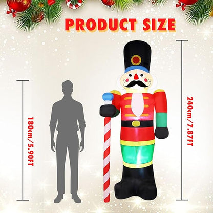 8 FT Giant Christmas Inflatables Nutcracker Outdoor Decorations, Nutcracker Soldier Inflatable with Led Lights Xmas Blow up Yard Decorations for Square Lawn Garden Patio Holiday Party Decor