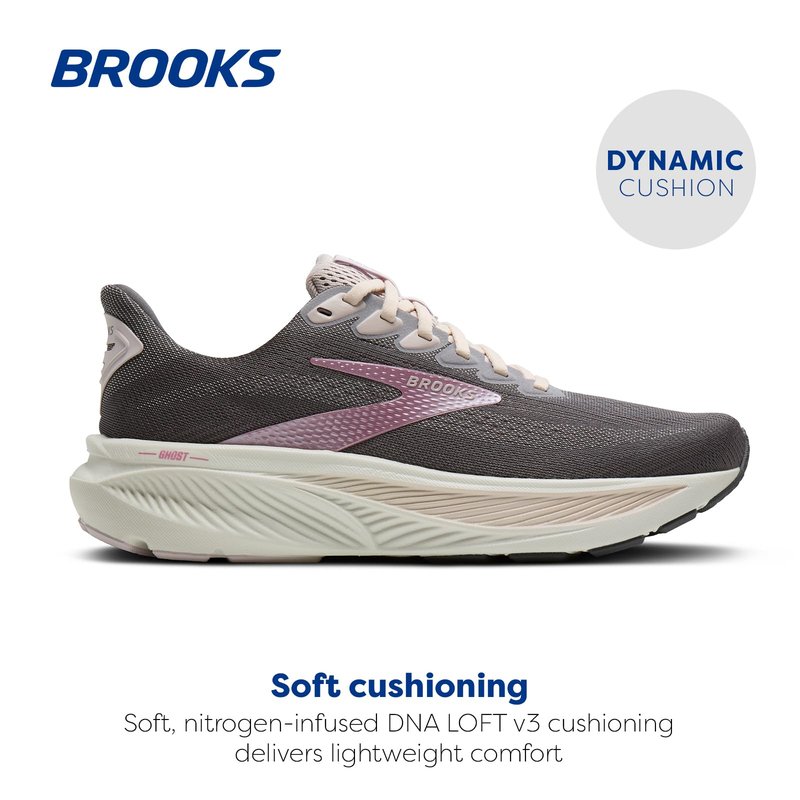 Brooks Women’s Ghost 17 Neutral Running Shoe - Poppy Seed/Pink/Bluewash - 9 Medium