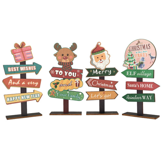 YvSuZeBuDa Christmas Table Decorations, 4 Piece Wooden Rectangular Sign Boards, Rustic Farmhouse Style, Polychrome, 8.86 x 4.72 Inches, Wall Mount with Twine, Cozy Theme