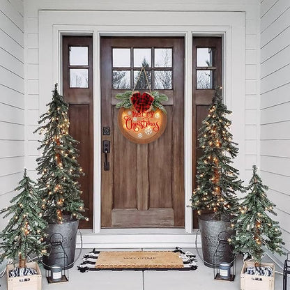 HOMCDALY Christmas Welcome Sign for Front Door, Winter Merry Christmas Wreath, Farmhouse Door Decoration Wooden Hanging Sign, Christmas Decoration (F-Xmas)