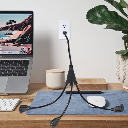 KUNCAN 3-Way Splitter Extension Cord - 3 Prong 1 to 3 Way Power Splitter, 1FT 18AWG 10A/1250W, NEMA 5-15P to 3X NEMA 5-15R Y Style 3-Outlet Extension Cord for Home, Room, Office(Black 1-Pack)