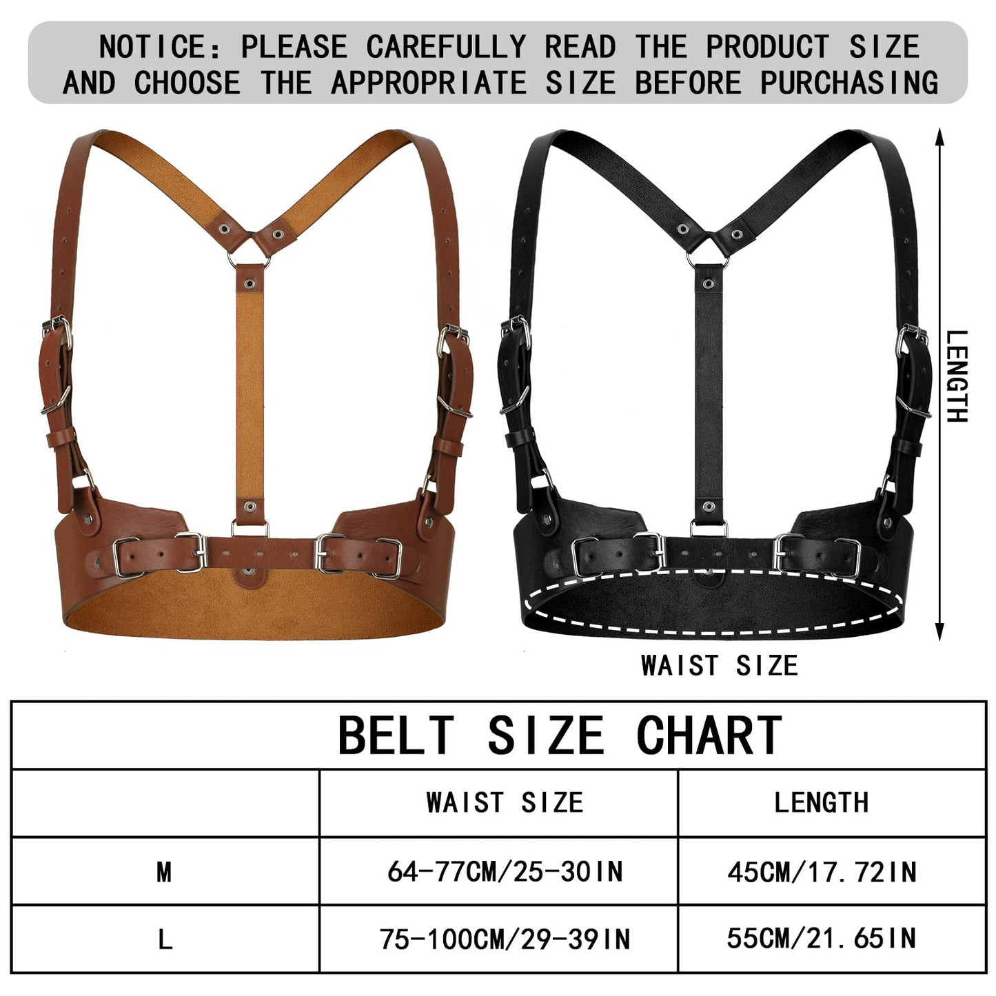 Hicarer 2 Pcs Women Leather Waist Belt Leather Harness for Women Fashion Body Chain Adjustable Waist Belt for Party Cosplay(Large,Classic Style)