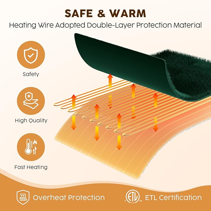 HYLEORY Heated Electric Blanket Full 72"x84" Soft Fleece & Flannel with 5 Heating Levels & 10 Hours Timer Auto Shutt Off, ETL Certified, Washable，Heated Blanket for Body-Dark Green