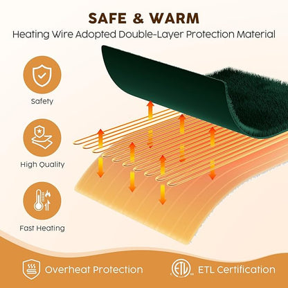 HYLEORY Heated Electric Blanket Throw 50"x60" Soft Fleece & Flannel with 5 Heating Levels & 3 Hours Timer Auto Shutt Off, ETL Certified, Washable，Heated Blanket for Body-Dark Green