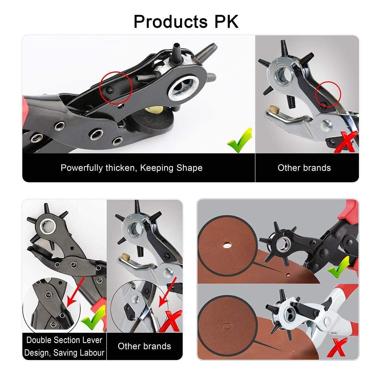 Belt Hole Puncher with 240 Sets of Leather Rivets - Updated Hole Sizes Puncher for Belt, Watch Band, Strap, Dog Collar, Saddle, Shoes, Fabric, DIY Home or Craft Project