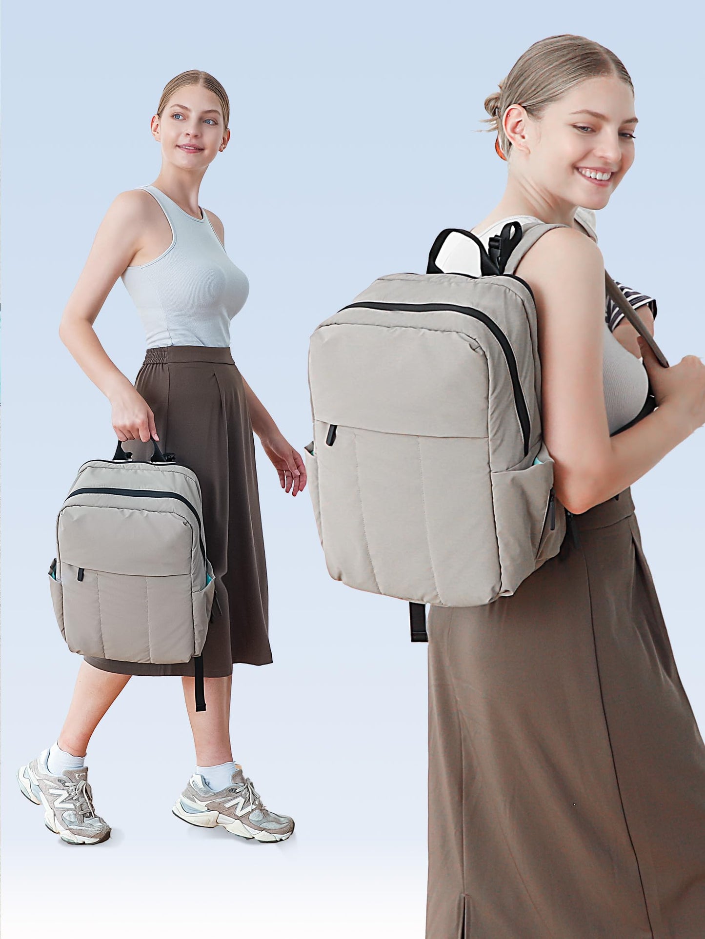 MOMINSIDE Diaper Bag Backpack - Large Puffer Diaper Bag - Neoprene Diaper Bag Quilted Baby Bag, Large Changing Pad, 15 Pockets, Lightweight, Grey