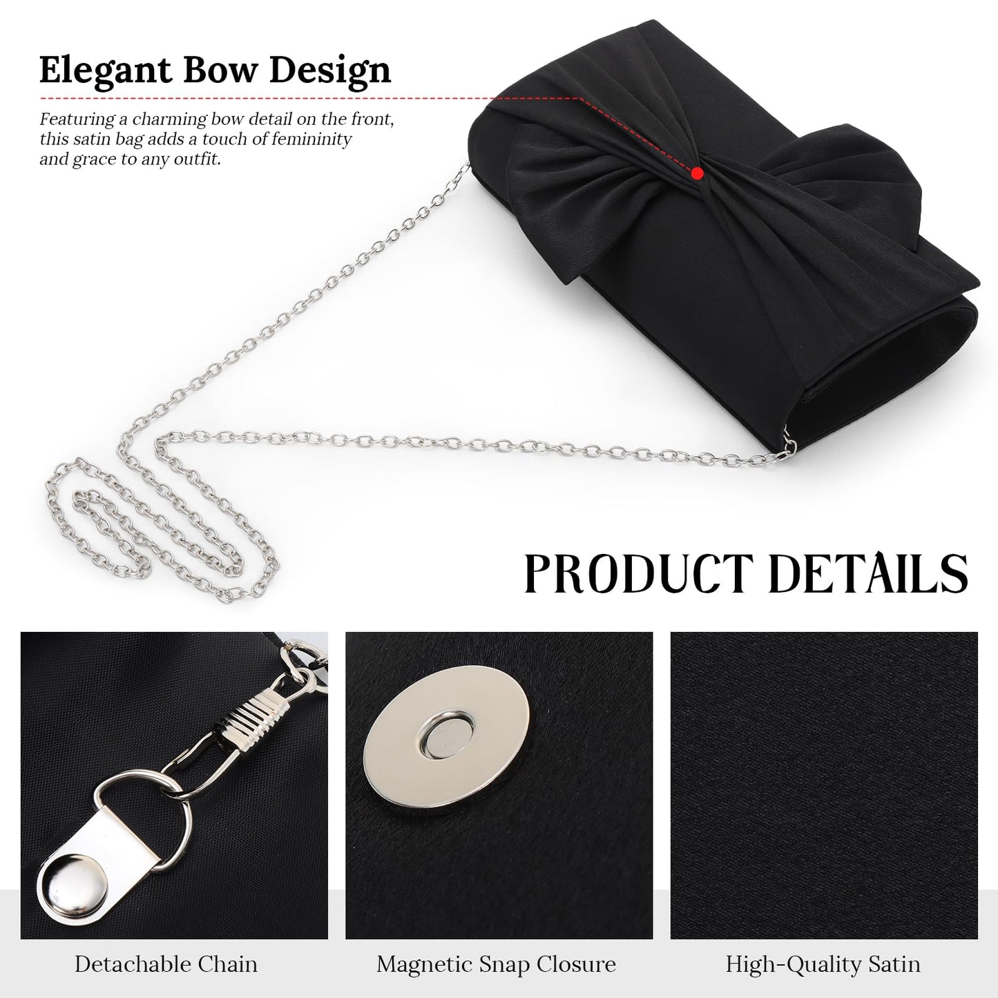 Fecialy Satin Clutch Purses for Women Bow Flap Evening Bag Formal Elegant Handbags for Bridal Wedding Party