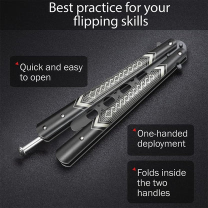 Butterfly Trainer - Practice Balisong - Butterfly Knives NOT Real NOT Sharp Blade - Cool Design - Black Dull Trick - Butter Fly Training - CSGO Fidget Toy - Gift for Husband, Father, Son, Teens K14B