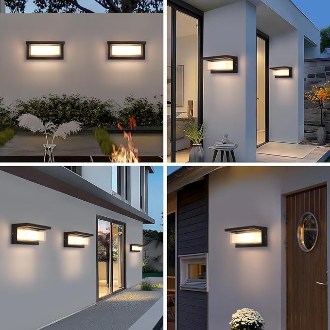 Outdoor Wall Lights 2Pack LED 3 Color Outdoor Light Fixture Wall Mount Exterior Lights 2100Lm IP65 Exterior Wall Sconce，Rustproof Sconce with Double Shade, Matte Black Light for Porch
