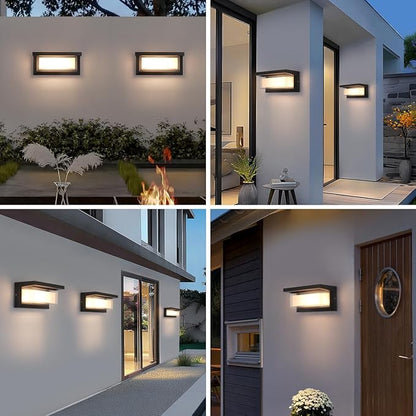 Outdoor Wall Lights 2Pack LED 3 Color Outdoor Light Fixture Wall Mount Exterior Lights 2100Lm IP65 Exterior Wall Sconce，Rustproof Sconce with Double Shade, Matte Black Light for Porch