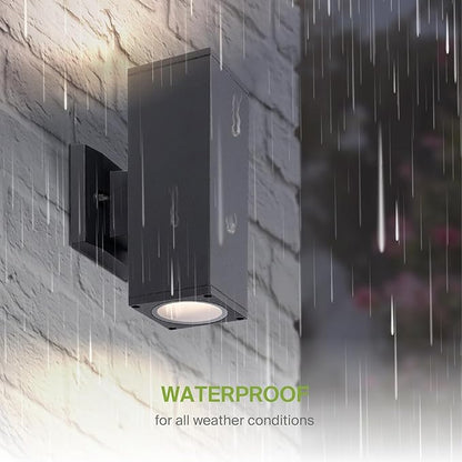 ASD 2 Light Square Outdoor Wall Light Fixture | 120W E26 Socket 120V ETL Cylinder Up Down Lights | LED/CFL/Incandescent Bulb Exterior Wall Sconce | Front Door, Porch, Patio | Black, 6 Pack
