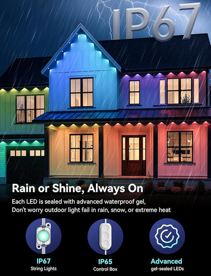 Smart Permanent Outdoor Lights, RGB+IC Outdoor Lights for House, 100ft with 50 LED, IP67 Waterproof LED Light for Halloween Christmas Decorations, Work with Remote, APP