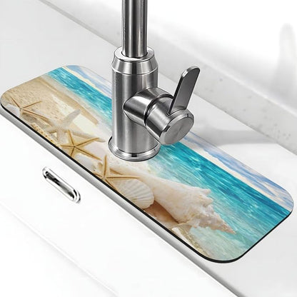Beach Starfish Seashell Shell Summer Kitchen Sink Splash Guard Faucet Mat Super