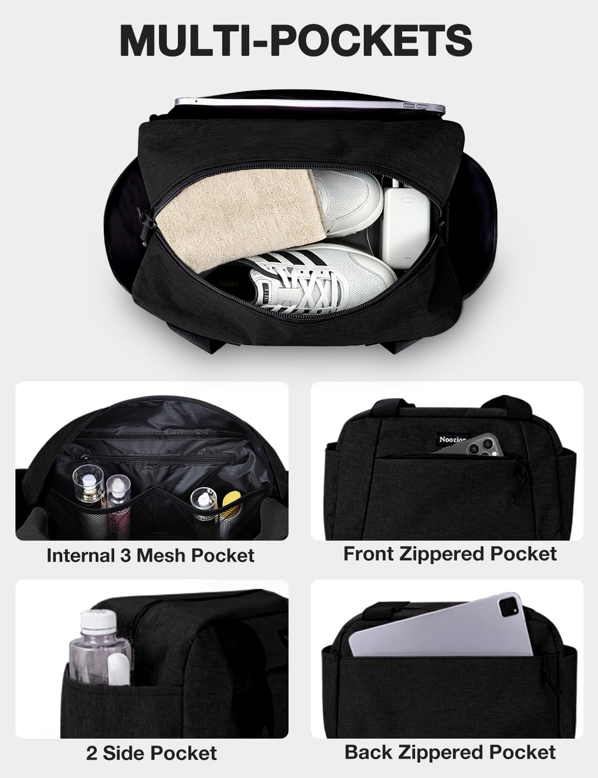 Noozion 14 inch Small Gym Bag for Women & Men, Lightweight Carry On Mini Duffle Bag with Multiple Pockets, Sports Bag for Travel and Workout.